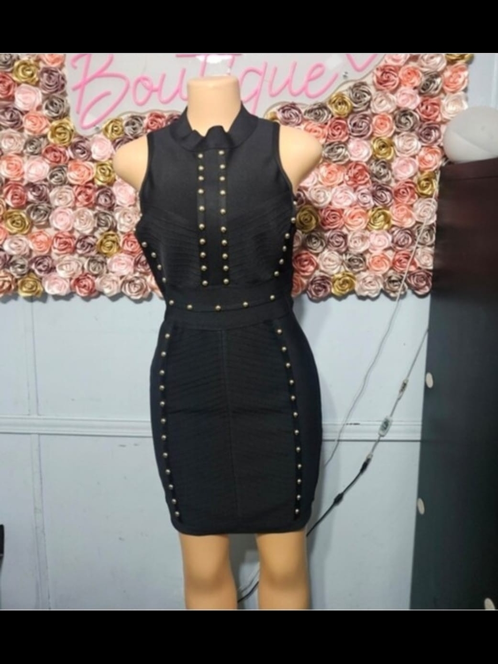 Fashion Nova Black Studded Collared Bodycon Mini